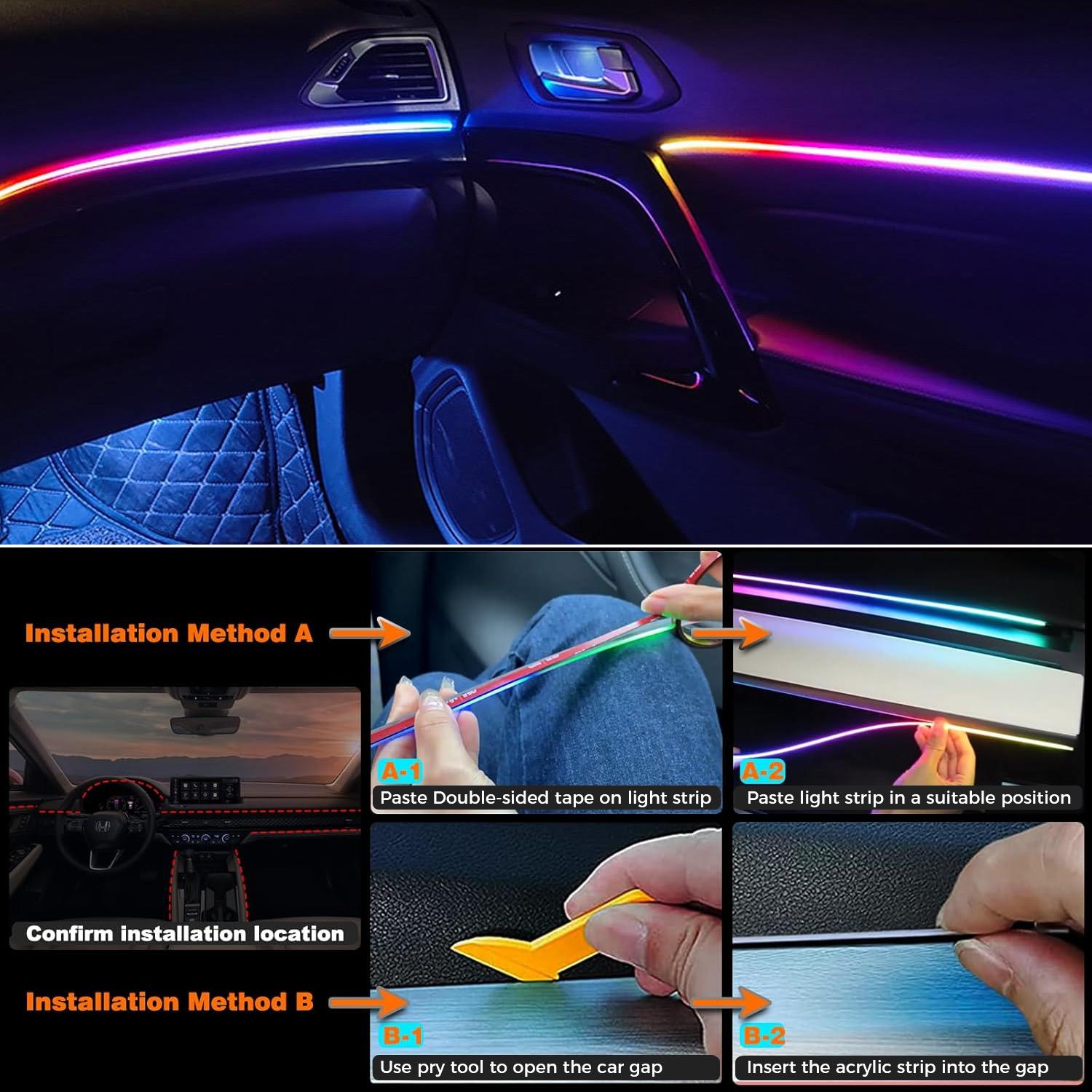 Car RGB LED Strip Lights – APP Control Music Sync Interior Lights with Remote, Various Colors DIY Ambient Lighting for Cars Trucks SUV