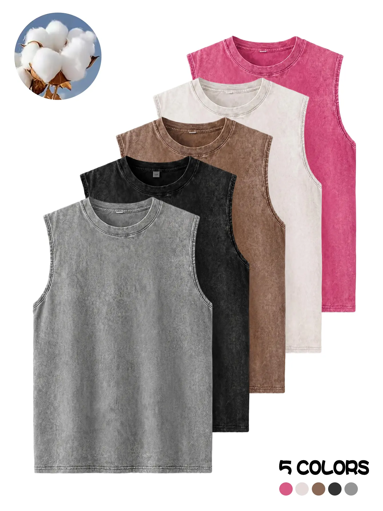 Men’s trendy retro distressed washed sleeveless T-shirt; moisture-wicking athletic tank top suitable for running, training, hiking, and everyday casual wear; soft, breathable sports vest.