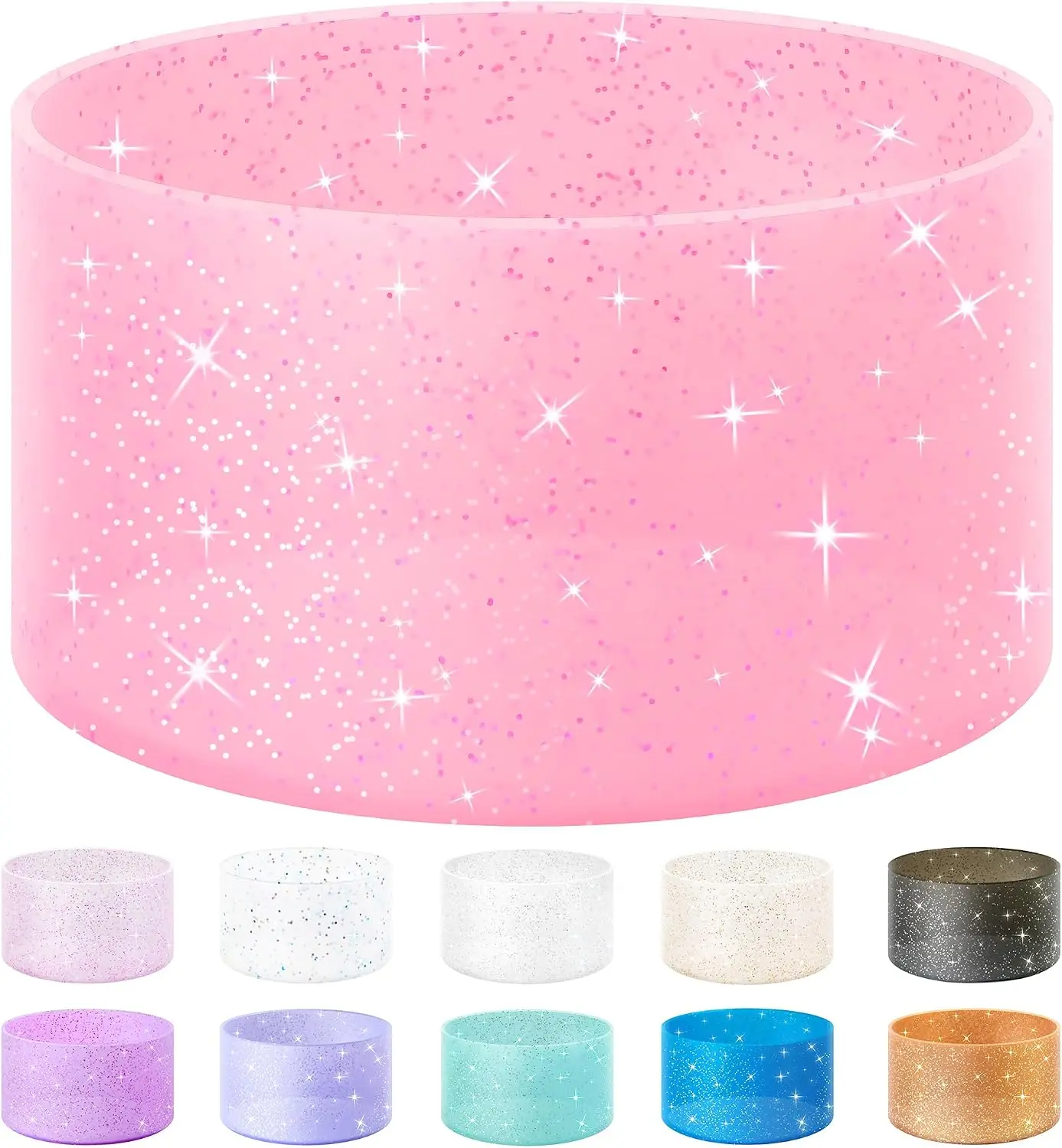 Glitter Silicone Boot for Stanley Tumbler 40oz&30oz and More Bottle | Sparkling Rubber Bottom Sleeve Cover fits Water Bottle with 2.8-3in Bases, BPA-Free, Anti-Slip Protection and Easy to Clean