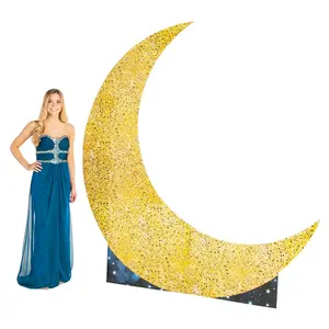 Large Gold Glitter Crescent Moon Cardboard Cutout Stand-Up, 88"