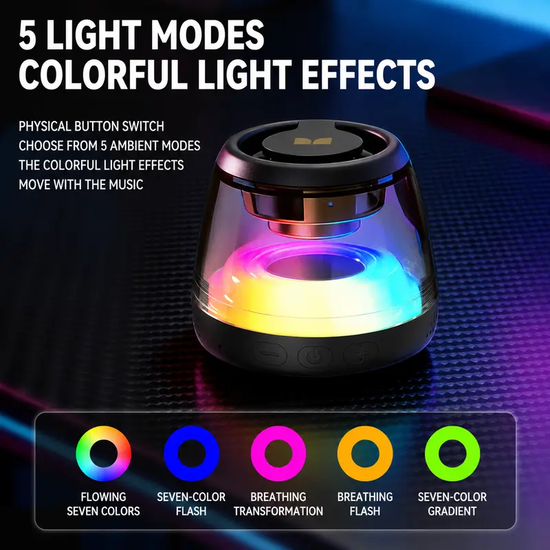 Monster Compact Wireless Metal Portable Bluetooth 6.0 Speaker - Colorful RGB Light Show, TWS Stereo Pairing, 360° Surround Balanced Audio, Magnetic Suction, TF Card Support, Long-Lasting Power Ultra-Long Battery, Home/Outdoor Use - TikTokShopBackToSchool