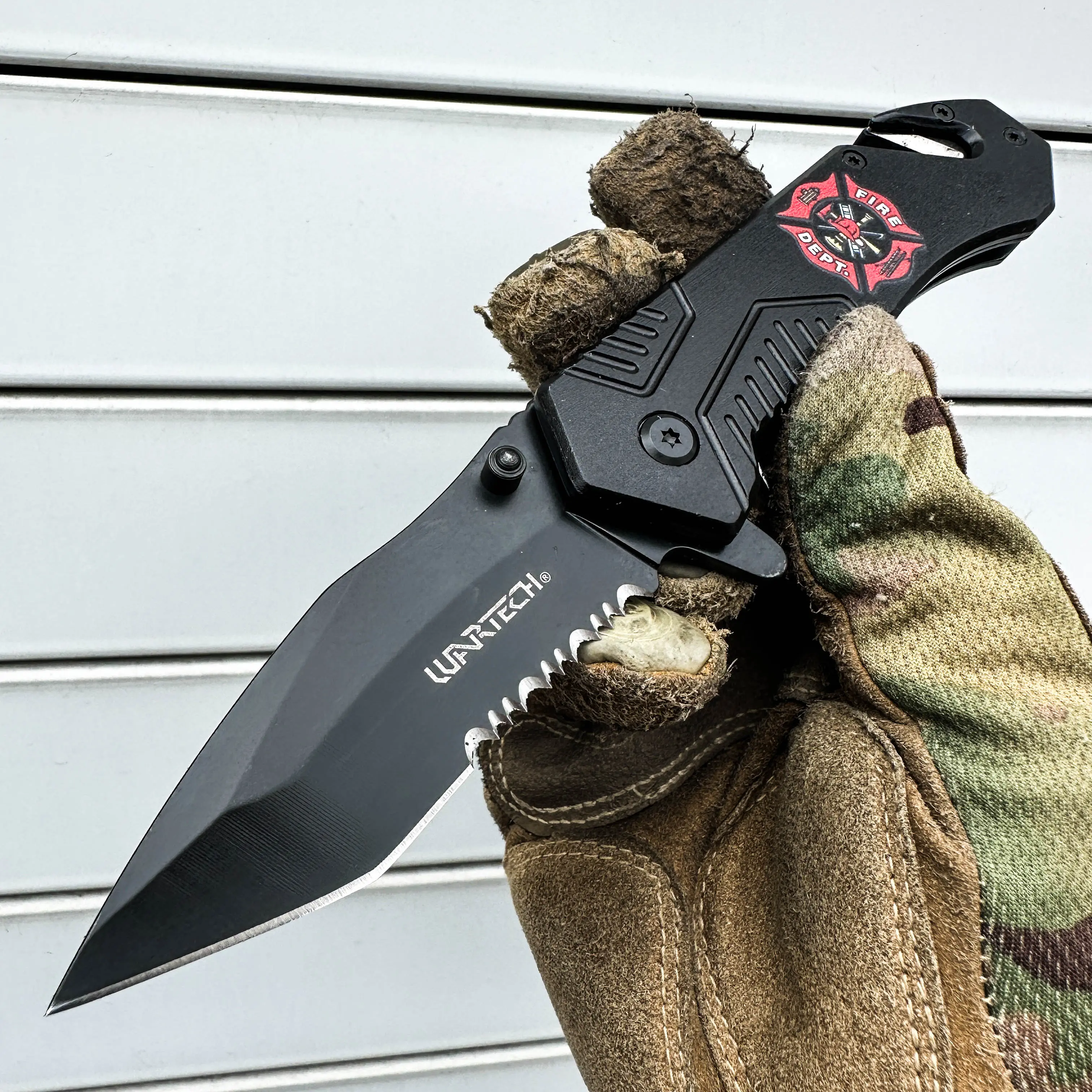 8" Fire Dept Firefighter Gift Design Pocket Knife with Ergonomic Handle Grip, Lightweight Outdoor Hunting & Camping Knife for Men & Women, Sharp Stainless Steel Blade Utility Knife Tool Gear