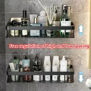 2pcs Double Layer Metal Bathroom Shelf, Space Aluminum No Drilling Wall Mounted Storage Rack, Bathroom Organizing Accessories, Kitchen Organizer for Shampoo, Soap, Cosmetics