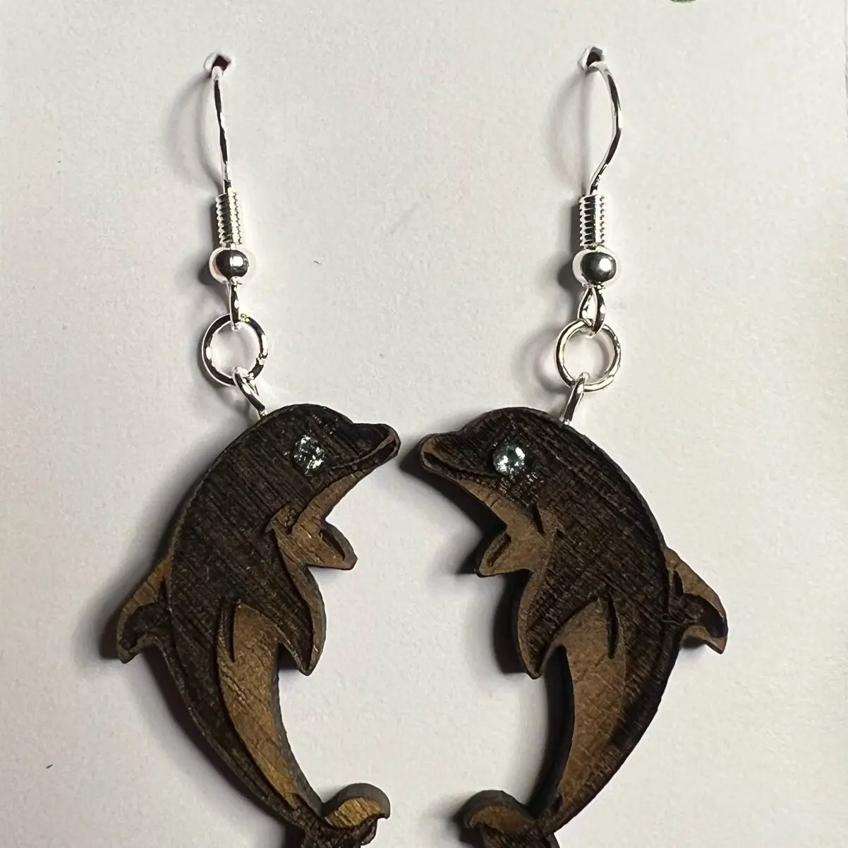Texas Made Walnut Wood Dolphin Acrylic Treble Clef Earrings with Gem Stone Eyes for Music Lovers girl jewelry, fashion Statement, Made in the USA, Ships from the US