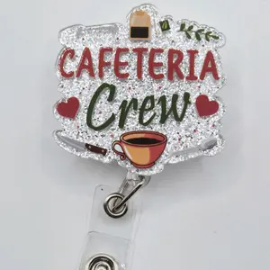 Cafeteria Crew Glitter Acrylic Retractable Badge ID Reel Belt or Alligator Clip Perfect for Lunch Ladies or Hospital School Cafeteria Workers