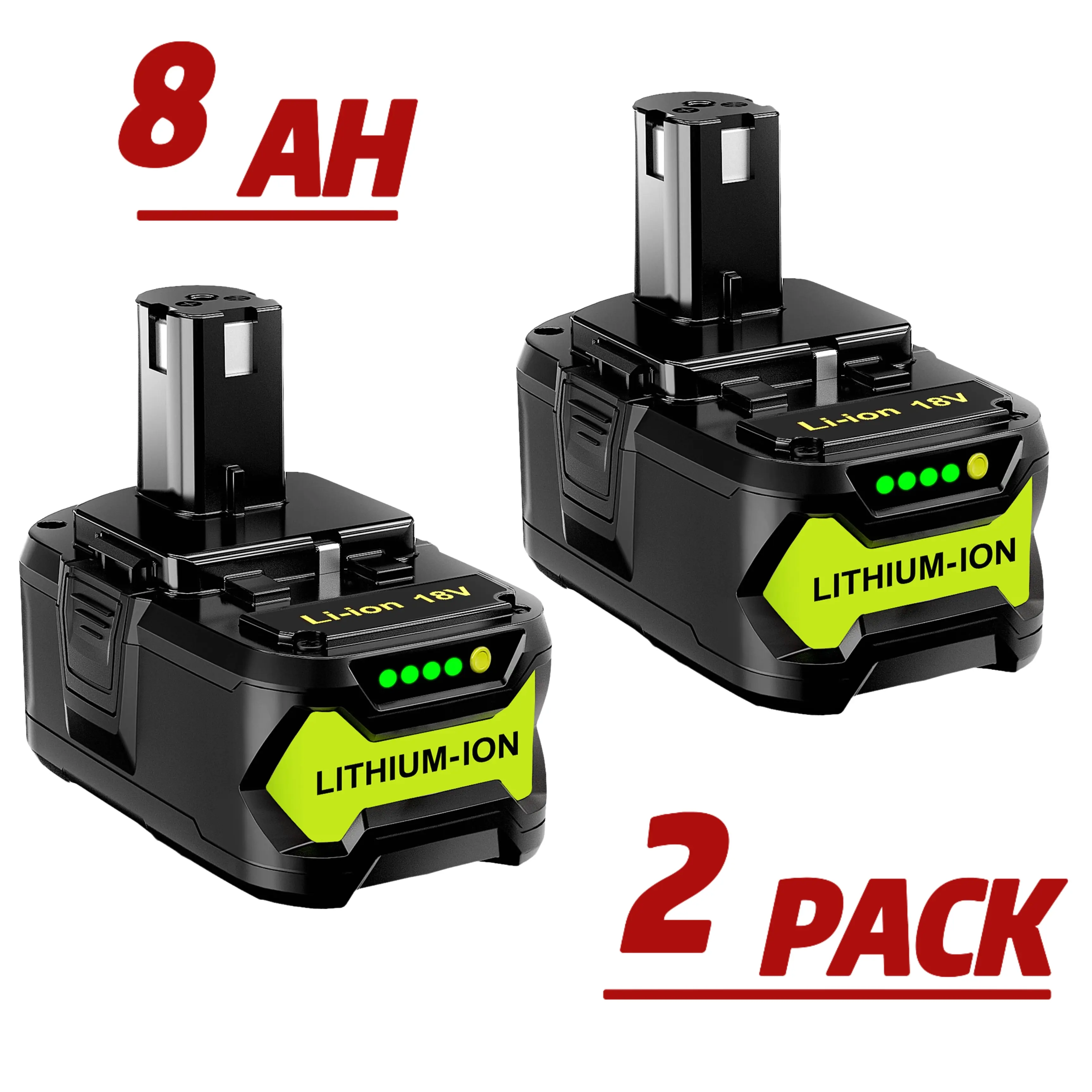 2PACK For RYOBI P108 18V One+ Plus 8.0AH high quality Lithium-Ion Battery 18 Volt with LED indicator Power Tool Accessories