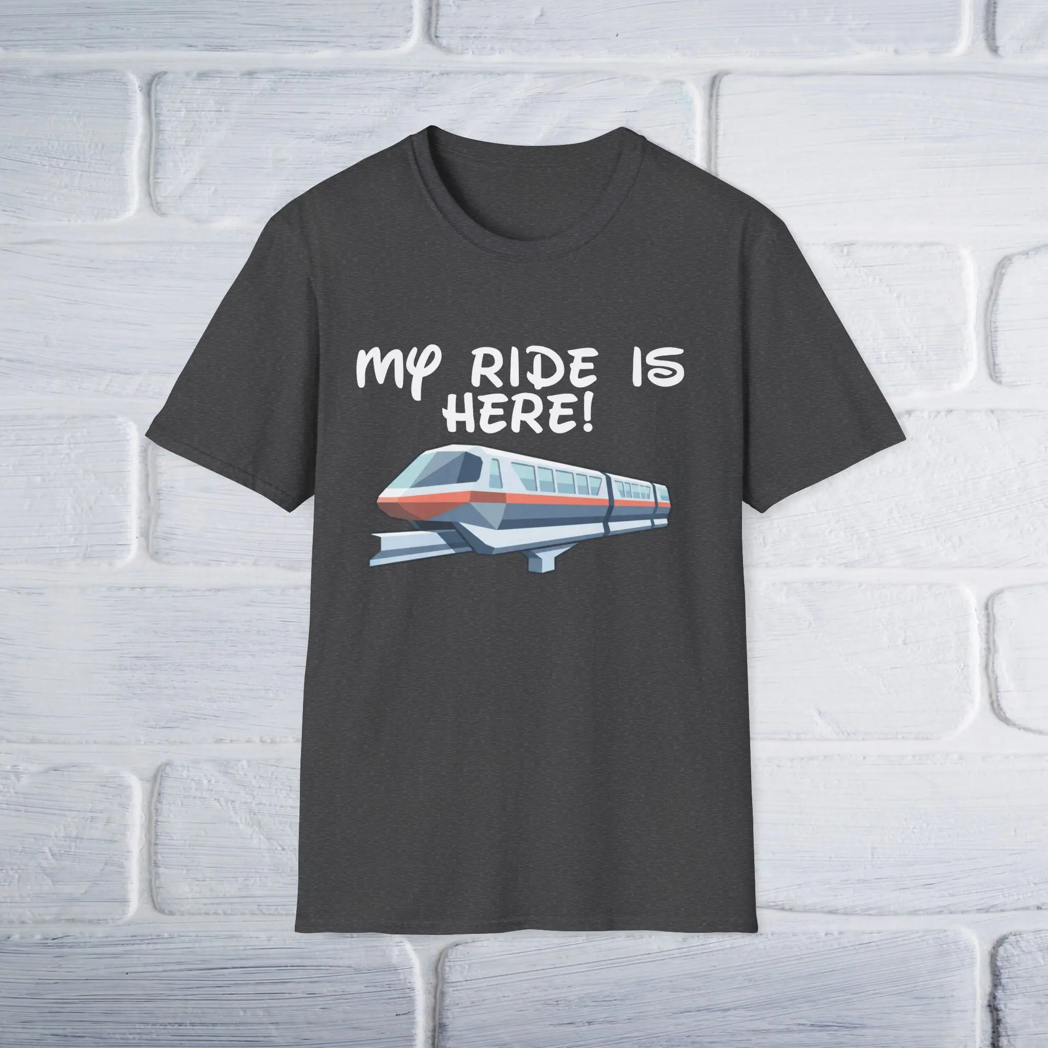 Short-Sleeve "My Ride Is Here!" Monorail Graphic T-Shirt, Multiple Color Options