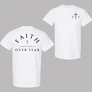 Faith Over Fear T-Shirt - Bible Verse 2 Corinthians 57 With Cross Graphic , Christian Apparel For Believers , Short Sleeve Tee , Spiritual Message , Daily Reminder , Gift For Christians Menswear Top