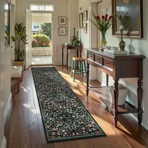 Lahome Floral Runner Rug Machine Washable Non Slip Vintage Hallway Rug, Soft Low Pile Thin Foldable Carpet for Entryway, Kitchen, Corridor and Laundry Room, Multi Color