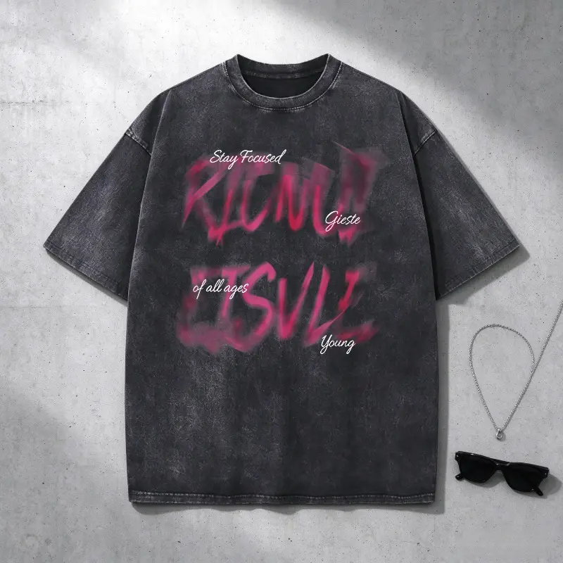 Mens Oversized Vintage Acid Wash T Shirt Pink Blur Graffiti Slogan Graphic Print 90s Grunge Streetwear Y2K Distressed Short Sleeve Heavyweight Cotton Comfort Fit Casual Daily Wear Concert Party Trendy Aesthetic Tee Gift for Him