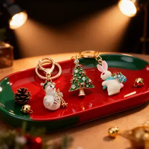 European and American Christmas series keychain cute Christmas tree dripping oil metal pendant Christmas decorations cross-border wholesale