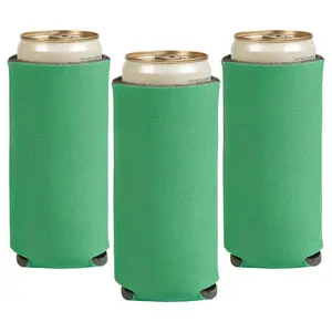 3 1/2" x 6 1/2" Solid Color Green Foam Slim Can Coolers - 12 Pc.
