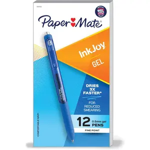 Paper Mate InkJoy Gel Pen, Fine Point, Dark Blue, Box 12 ( 1951722 )