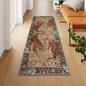 Vintage Tiger Print Long Living Room Rug, Multiple Colors Available, Soft Durable Washable Carpet for Home Decor, Suitable for Indoor Outdoor Use, Animal Printed Rug, Tiger Pattern Rug