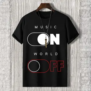 Men's Music On World Off Print Cotton Casual T-Shirt