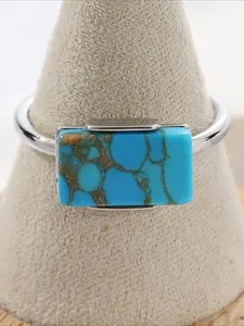 Retro Bohemian Synthetic Turquoise Cube Ring — Copper band ring with exquisite gemstone details, perfect for casual outfits and gifting, Christmas holiday season jewelry | Unique fashion ring | Synthetic turquoise gemstone ring