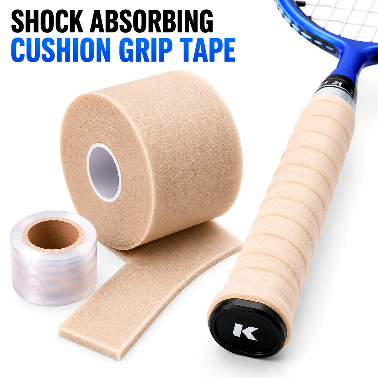 Shock-Absorbing Badminton Racket Grip Tape - Primer Underwrap with Blue Buffer Film, Extra Padding, Snug Wrap for Intense Matches, Badminton Players, Tennis & Pickleball Use, Racket Grips, Conforms, Cushioned, Buffer Layers, Absorbs Shock, Reduces Vibrati
