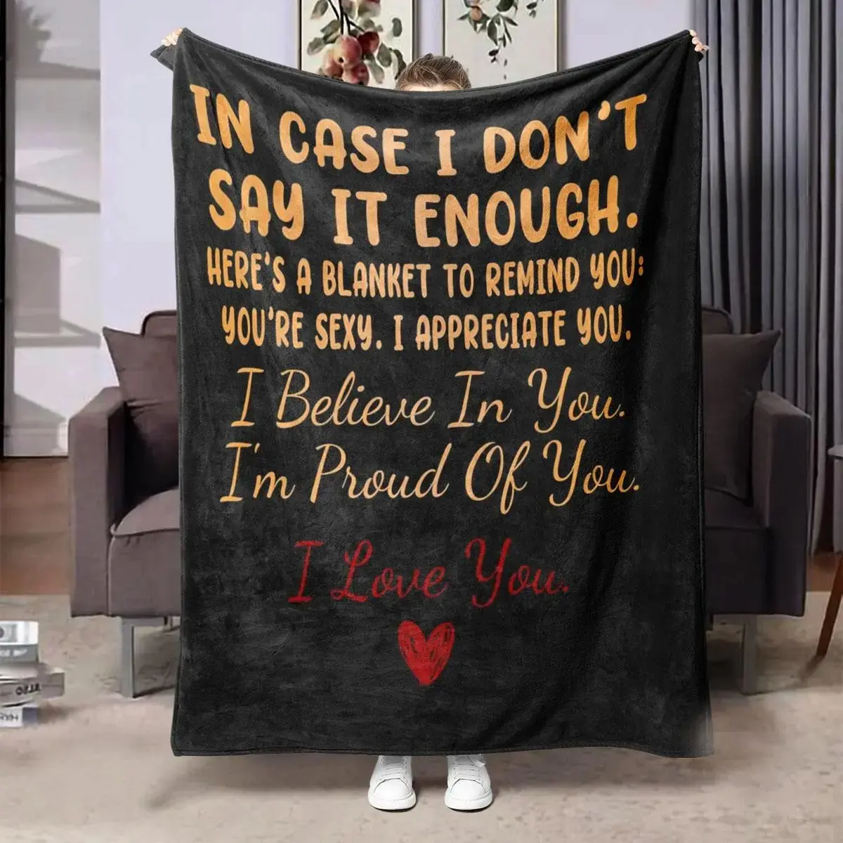 Valentine Letter-Design Micro Fleece Flannel Throw - Soft, Multi-Size, Modern Glam Heart Message Print, Stain Resistant, Year Round, Customizable, Breathable, Durable Gift for Lovers