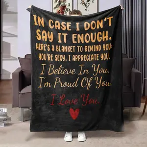 Letter-Design Micro Fleece Flannel Throw - Soft, Multi-Size, Modern Glam Heartfelt Print, Stain-Resistant, Year-Round Use, Warm AC Room Nap Item, Valentine’s Day Personalized Gift for Lovers