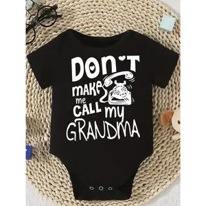 Cute Baby Bodysuit With Don T Make Me Call My Grandma Print Soft Versatile Round Neck Button Detail Regular Fit All Seasons Knitted Fabric Onesie
