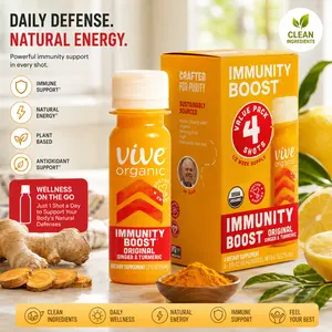 VIVE ORGANIC Wellness Shots – Ginger Turmeric Immunity Boost Drink, Organic Immune Support & Daily Energy, 4 Count