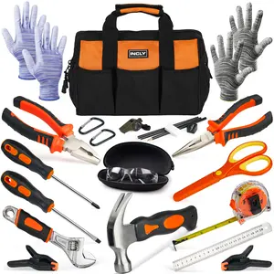 INCLY 24 Packs Real Tool Set with Tool Bag, Boys Small Real Hand Tools Kit, Children Construction Learning Tools Hammer Screwdriver for Home DIY Building and Woodworking