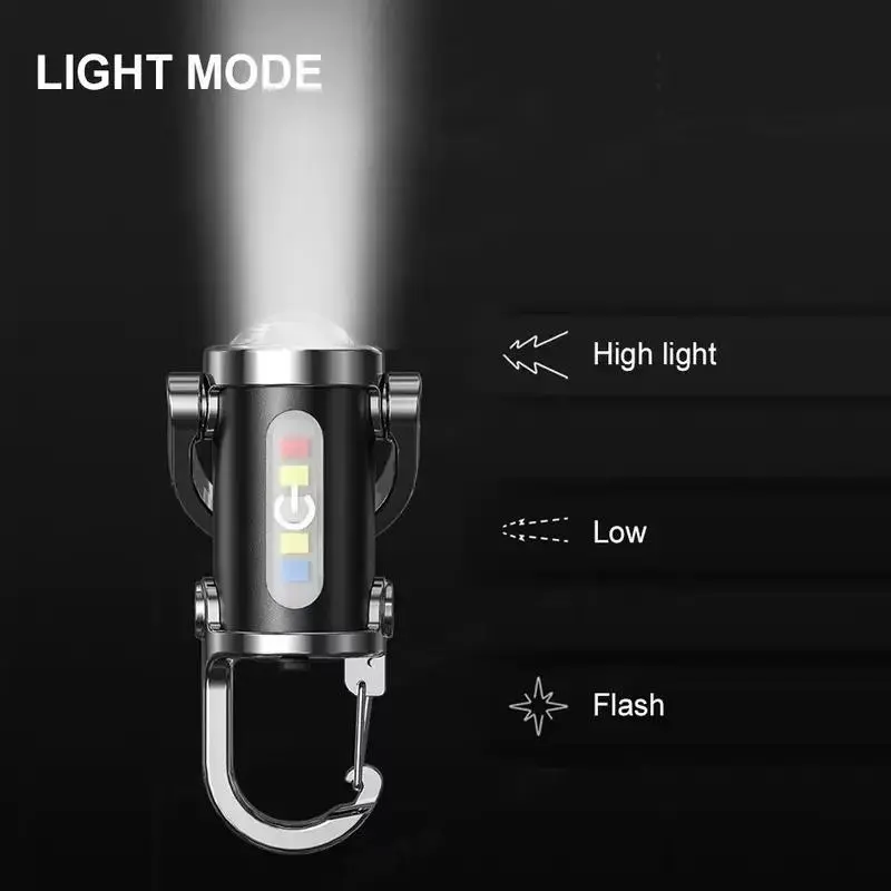 Portable Rechargeable LED Keychain Mini Flashlight, Waterproof Wearable Pocket Torch with Clip, 3 Lighting Gear Dimmable Handy Lamp, Wear-resistant Compact Emergency Light for Outdoor Camping, Field Exploration, Daily Carry and Household Night Check