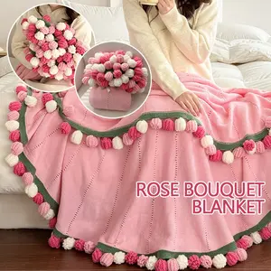 Transformable Rose Blanket, Crochet Rose Blanket, 3 Colors and 2 Sizes, Round Blanket for Mother's Day, Birthday, Home Decor, Rose Bouquet Blanket