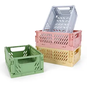 Mini Plastic Baskets 4-Pack - Durable Folding Storage Crate for Home Kitchen, Bathroom, and Office Organizing, Ideal for Classroom & Office Use