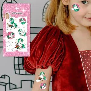 Green unicorn (GA-650). Temporary tattoos. Party tattoos. Kids tattoos. Custom design. Tattoo sets. Ukrainian. Realistic. Waterproof