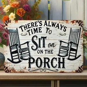 8*12 Inch 1PC 2D Flat Country Iron Cement Waterproof Metal Sign, Welcome To Our Porch Vintage Wall Mounted Plaque, Waterproof Dustproof No Electricity Needed, Perfect for Home Bar Cafe Indoor Outdoor Rustic Wall Decor