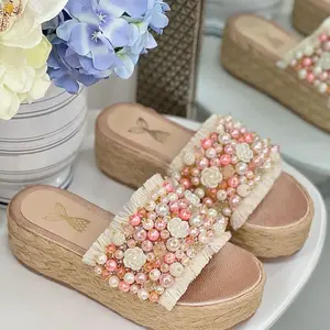 Stunning Pearl Sandals for Women, Summer Shoe Girl Footwear Walking Shoes Comfort