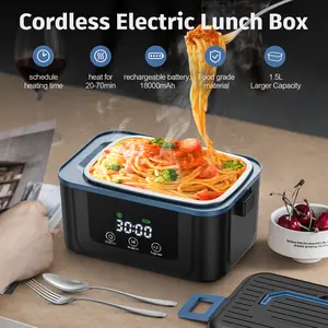 Cordless Self-Heating Lunch Box 1.4L Stainless Steel 18000mAh Portable Electric Lunch Box with Scheduled Heating Ice Pack Truck Drivers Set BPA Free Reusable Food Grade Material