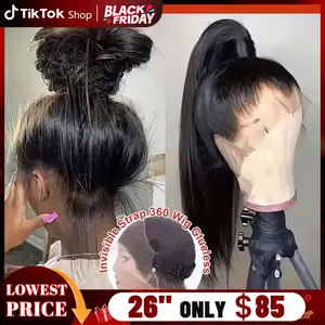 360 Full Lace Human Wig Invisible Drawstring Frontal Wig 13x6 Straight HD Transparent Lace Front Wigs Human Hair For Women 180% Density TikTokShopBlackFriday