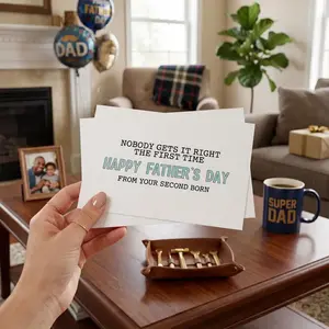 Funny Father's Day Card From Second Born | Card For Dad | Nobody gets it right the first time | from daughter | From son | Father's day gift