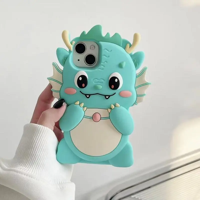Kawaii 3D Cartoon Big Dinosaur Case Soft Silicone Cover For iPhone 15 14 13 12 Pro 11 X XS Max XR 8 7 6 6S Plus Protection Cellphone tpu bass design