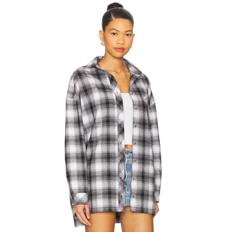 superdown Audriana Oversized Flannel Top in Green