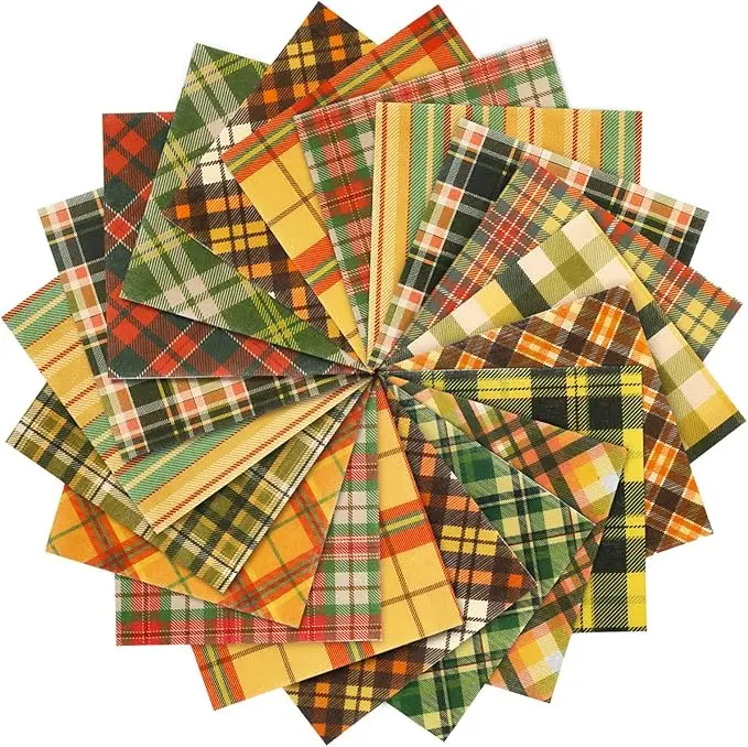 45Pcs Fall Fabric Cotton Autumn Plaids Squares Plaids Quilting Fabric 15 Designs Patchwork Precut Quilt Charm Square Cloth Sewing for Harvest Thanksgiving Party DIY Crafts, 6 x 6 Inch