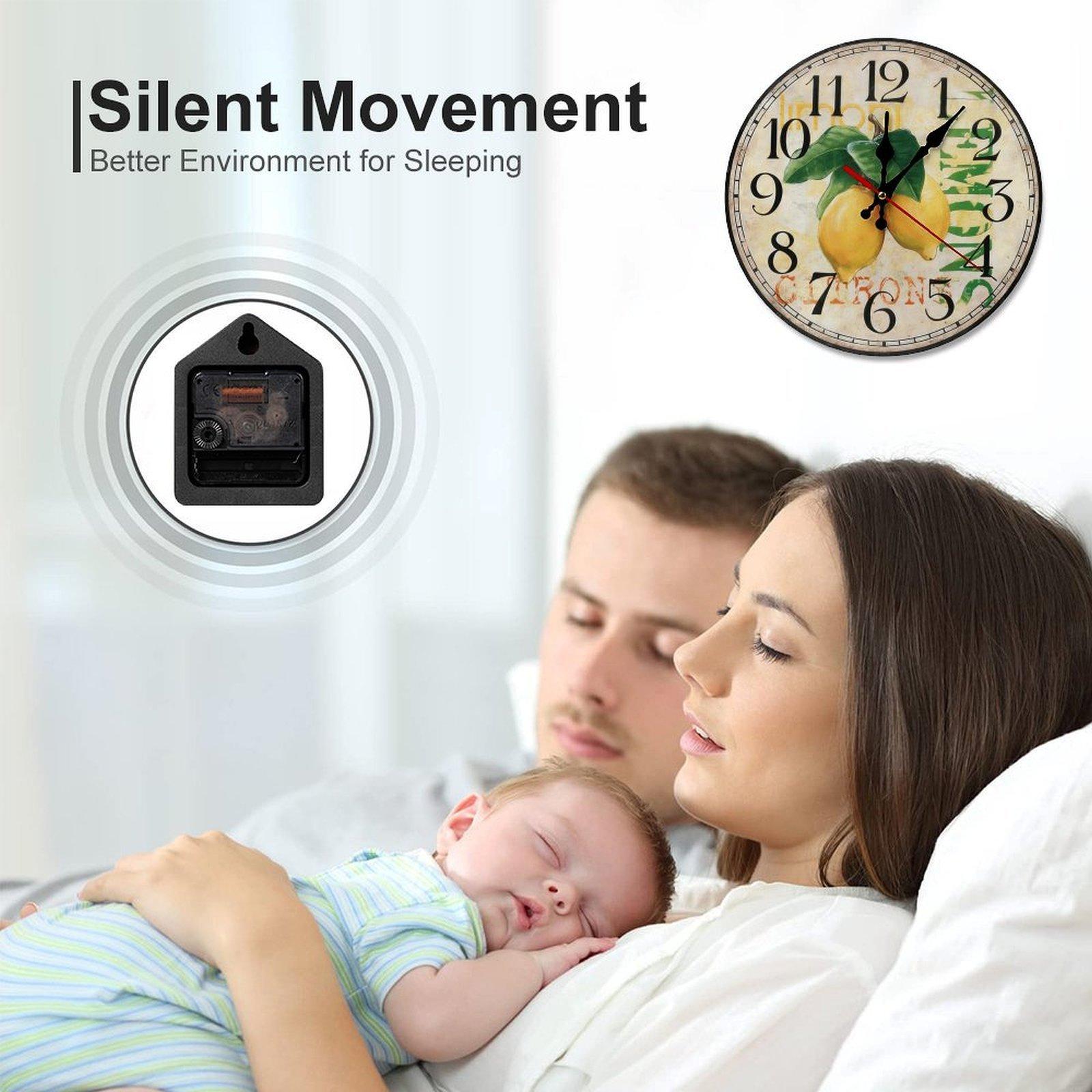 12 Inch Vintage Lemon Citrus Wooden Wall Clock | Silent Sweep Movement Rustic Farmhouse Kitchen Decor, No Battery Included, Perfect for Kitchen, Dining Room, Sunroom