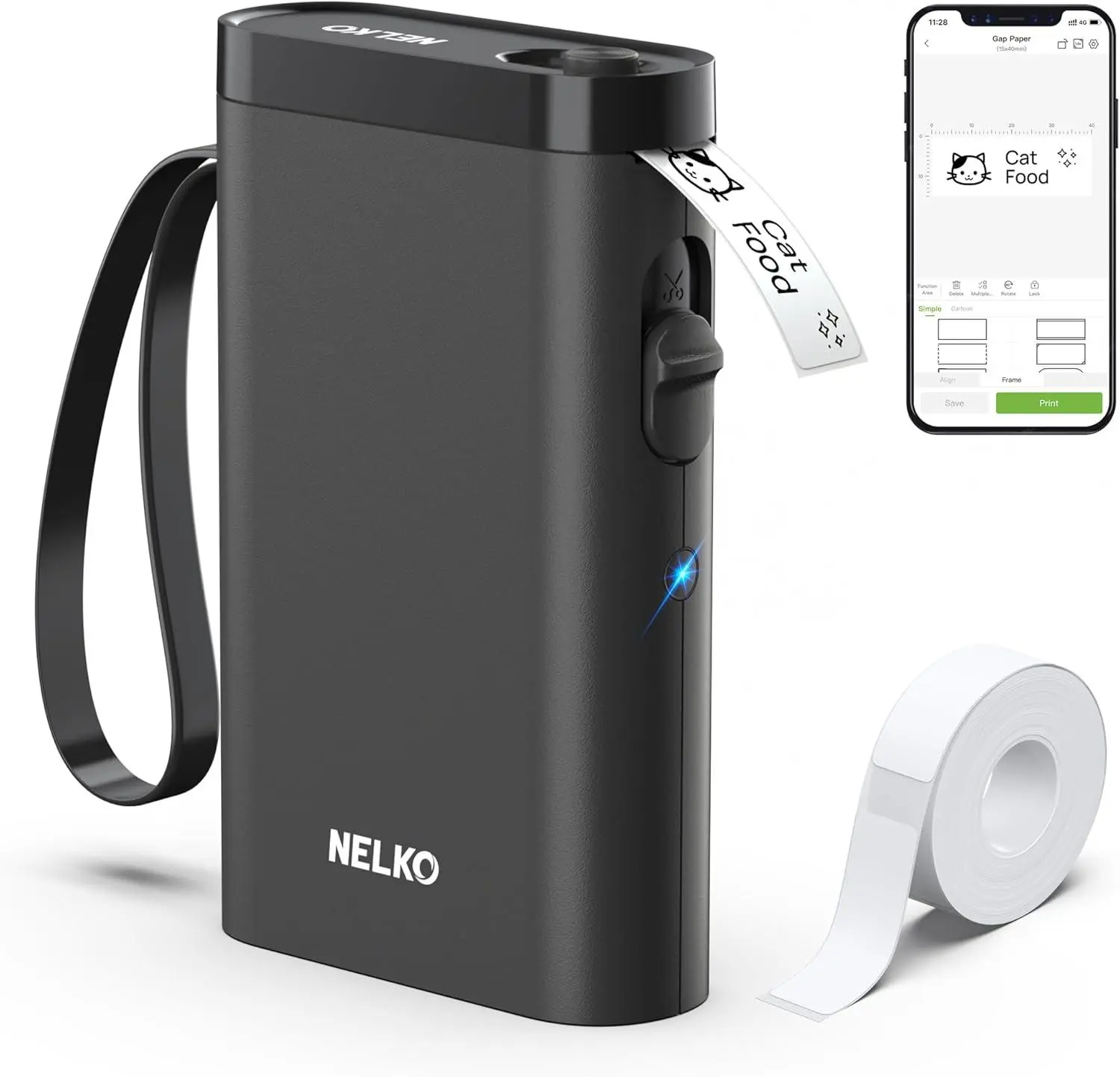 Label Maker Machine with Tape, Bluetooth Label Printer, Black | Creative App & Multiple Templates, Inkless Printing, Built-In Cutter, Ideal for School, Teacher Supplies, Office, and Home Nelko