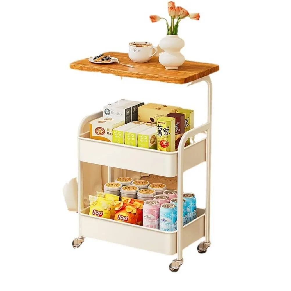 GARVEE Snack Cart with Wheels, Rolling Kitchen Cart, 3-Tier Metal Rolling Utility Cart, Storage Cart, Lockable Wheels, Movable Storage Organizer Trolley for Kitchen, Office, Bedroom, Living Room