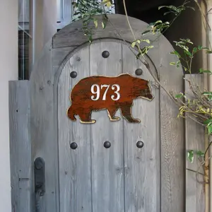 Designocracy MA98214-12 12 in. Bear Wooden Custom House Number Sign Decor