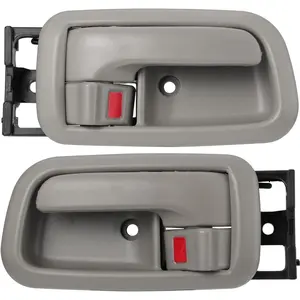 Pair of Interior Door Handles W/Bezel (Light Gray) For Toyota Tundra (Standard/Regular/Extended Cabs ONLY) 2000,2001,2002,2003,2004,2005,2006 For Front Left Driver & Pass Passenger Side