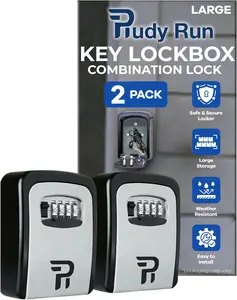 Rudy Run 2-Pack Wall-Mounted Outdoor Lock Box, 4-Digit Combination Hidden Safe, Large Code-Protected Storage for Home, Airbnb (Office Safes & Key Management Supplies)