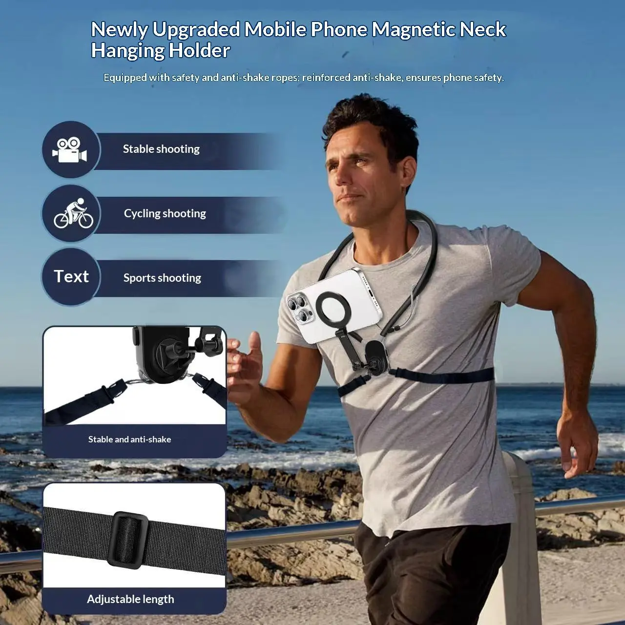 Magnetic Hanging Neck Mobile Phone Mount - Adjustable, Portable Accessory for Smartphones, Action Cameras, Fishing, First-Person View Filming, Accessories