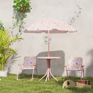 Kids' Foldable Table and Chair Set with Removable Umbrella - Pink Indoor-Outdoor Children's Furniture for Backyard