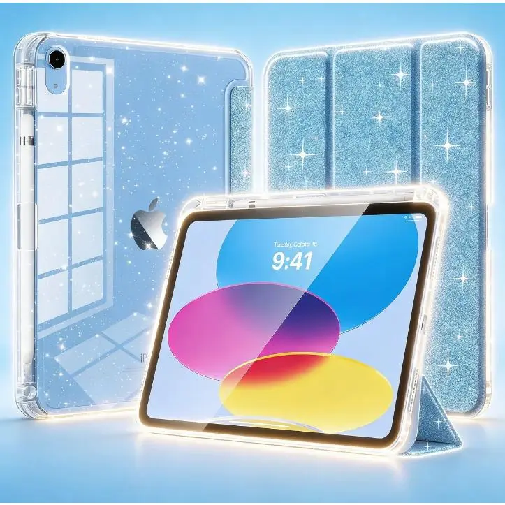 iPad Case for A16 11th Gen (11") 2025 & 10th Gen (10.9") 2022 – Glitter TPU Cover with Clear Back Shell, Pencil Holder, Auto Wake/Sleep（Tablet not included）