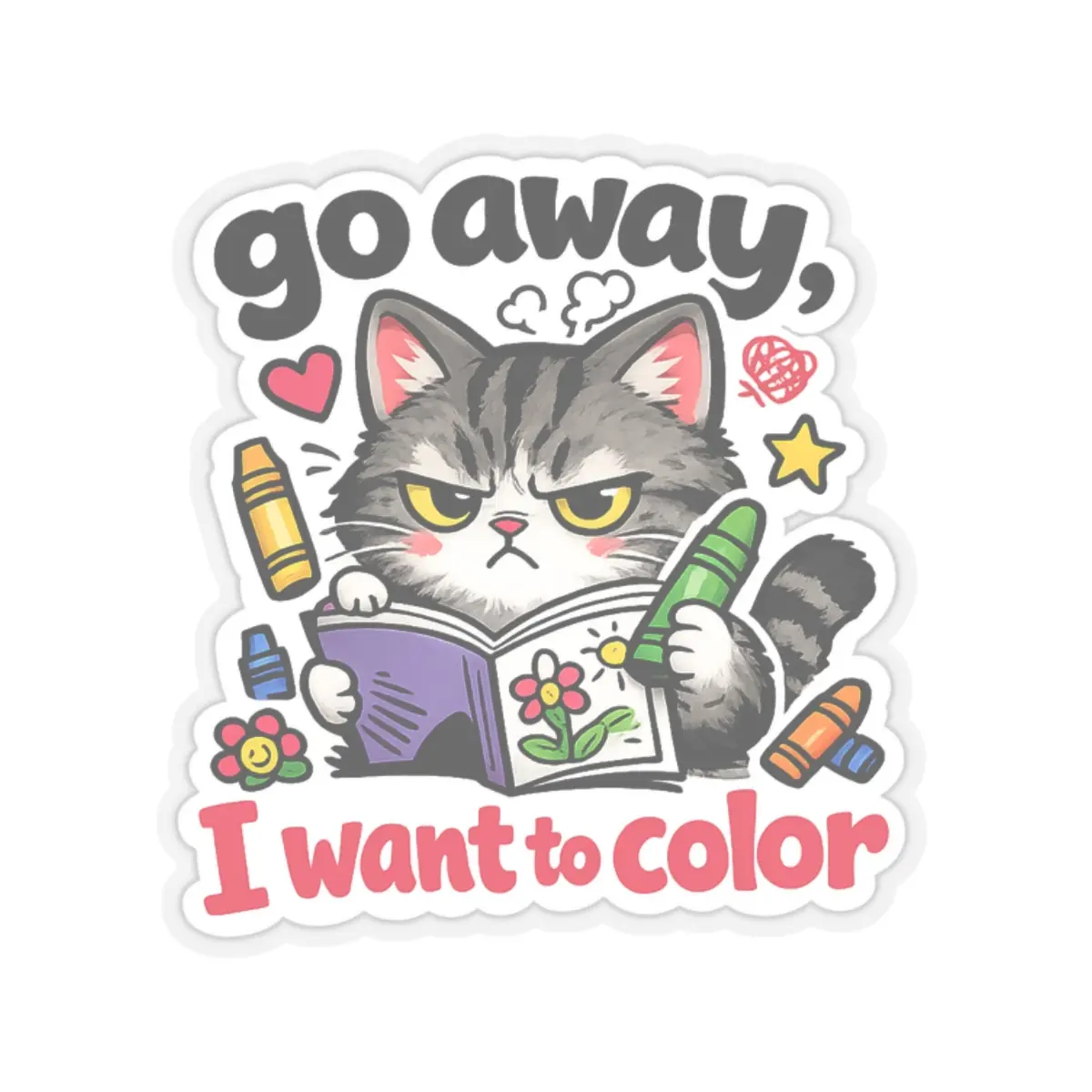Grumpy Cat Kiss-Cut Coloring Sticker DIY Craft Kit with "Go Away, I Want to Color" Design - Die-Cut, Sentiment, Adhesive, Permanent, Transparent Stickers for Scrapbooking & DIY Hobbies, Die-Cut Stickers, Sentiment Sticker Stickers