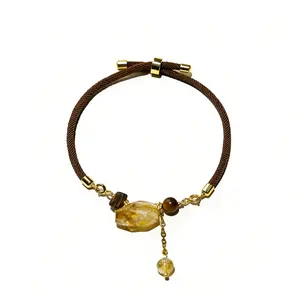 Original DIY Natural Citrine Pendant Lucky Bracelet - Wealth and Abundance, Attracting Success and Positive Energy, Jewelry for Confidence and Manifestation, Adjustable Cord for Women and  with Freely DIY Replaceable Pendant.