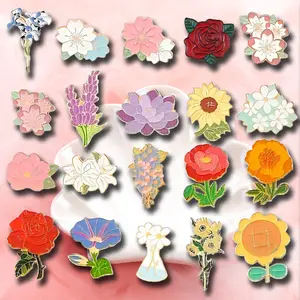 20PCS Cartoon Flowers Sunflower Rose Series Metal Paint Badge Exquisite Clothing Versatile Fixed Buckle